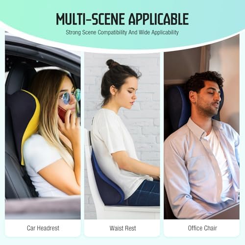 Car Neck Pillow for Driving Seat, Soft Memory Foam Headrest Pillow with Adjustable Strap and Removable Cover, Ergonomic Neck Support for Car, Office Chair, Gaming Chair – Black
