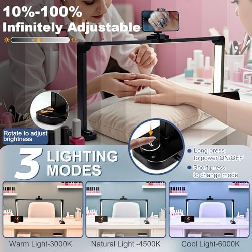 CGBE Nail Desk Lamp for Nail Tech: 33.5" Foldable Half Moon Light, Black
