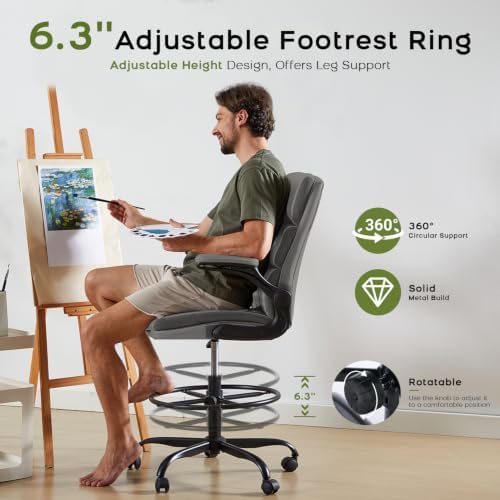 amseatec Drafting Chair, Tall Office Chair with Footrest for Standing Desk