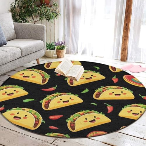 Fashion Round Area Rug Large Non Slip Carpet, Cute Taco Unisex Home Decor Mat