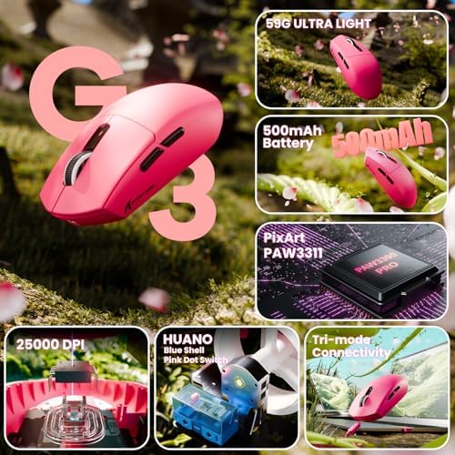 ATTACK SHARK G3 Wireless Gaming Mouse,Berry Red