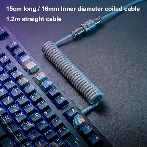 GUNMJO Pro Custom Premium Coiled USB C Cable for Gaming Keyboard, Double-Sleeved Mechanical Keyboard Cable with Detachable Metal Aviator, 1.5M USB-C to USB-A, Marble Gray Color
