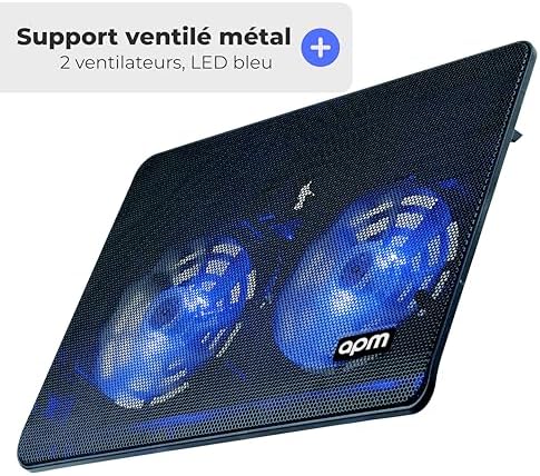 APM Ventilated Laptop Stand, Durable Metal Structure, 2 Silent Fans with Blue LED, Efficient Cooler for 12 to 17 inch Laptop, Adjustable Height 571929