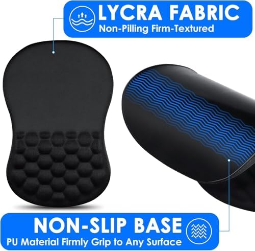 Ergonomic Massage Design Mouse Pad for Pain Reliefmouse Pads for Desk, Memory Foam Non-Slip PU Base Gel Mouse pad Mouse Pads for Wireless Mouse(12x8 Inch, Black)