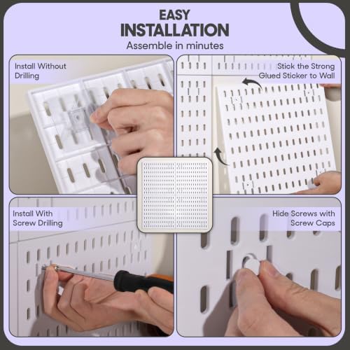 6-Piece Wall Mounted Pegboard Organizer, Holds Up to 35 lbs, Heavy Duty Pegboard Wall Panels with Adjustable Shelves, Hooks & Storage Containers for Garage, Workshop, Office, Craft Room