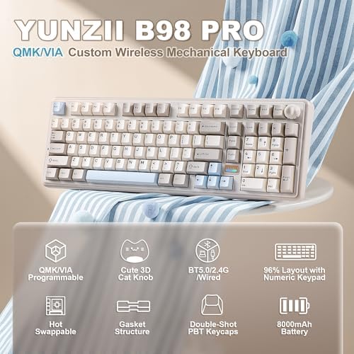 YUNZII B98 PRO 96% Wireless Mechanical Keyboard(Beige, Candy Switch)