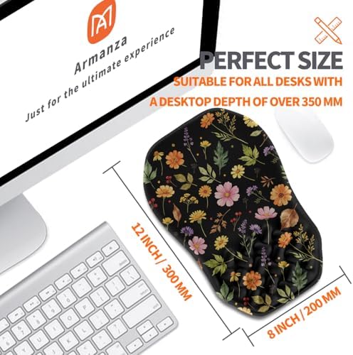 Ergonomic Slope Mouse Pad Wrist Support, Wrist Rest Mousepad for Carpal Tunnel Pain Relief with Massage Bulge and Slow Rebound Memory Foam (12x8 inch, Flowers and Leaves)