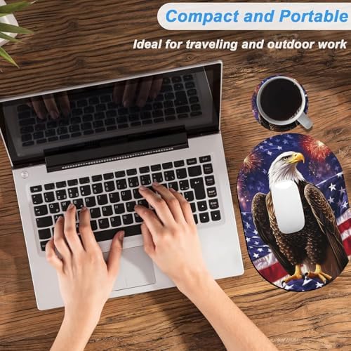 Small Mouse pad, Portable, Waterproof Non-Slip Rubber Bottom, Suitable for Wireless Mouse, Laptop Keyboard Tray for Both Men and Women, Office Travel 7.1x10.6in，Bald Eagle American Flag