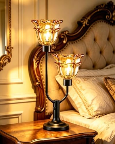 Mid Century Modern Flower Table Lamp Dimmable Vintage Black Lamp