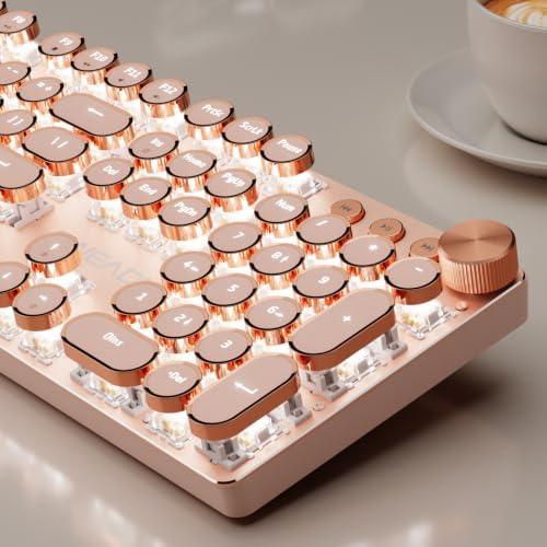 Wireless Typewriter Style Mechanical Keyboard with White Backlit, Knob