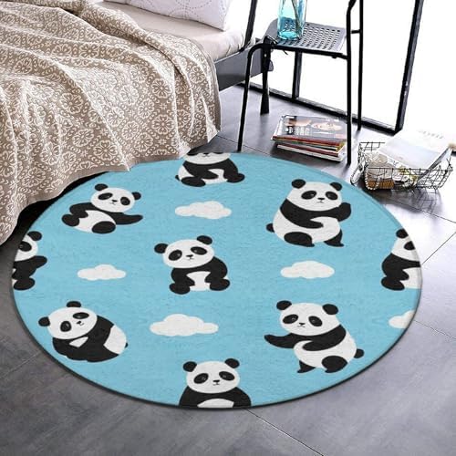 Women's Large Home Decor Mat, Soft Round Yoga Carpet, Non Slip Machine Washable Home Office Circle Rug Panda