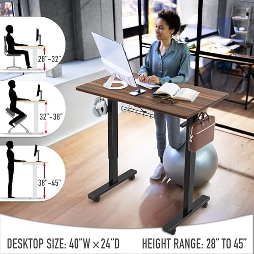 SHW Mobile Electric Height Adjustable Standing Desk w/Drawer, Black