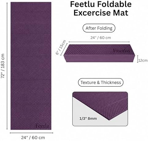 Foldable Yoga Mat, 72" x 24", 6/8/10/12mm