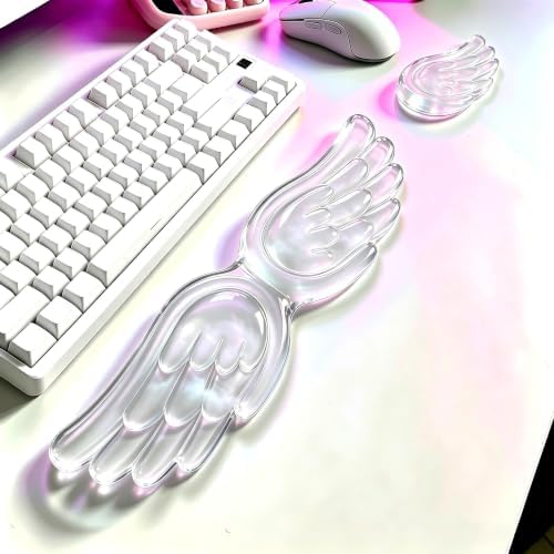 Mouse Pad with Wrist Rest, Soft Cloud Gel Keyboard Mouse Pad Set with Hand Wrist Support, Cute Non Slip Office Desk Accessories for Comfort/Pain Relief/Computer/Laptop (Clear Wings)