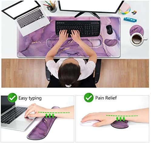 AIMSA Large Gaming Mouse Pad Set, Keyboard Wrist Rest Support Mouse Pad, Ergonomic Memory Foam Multifunctional Extended Desk Mat 35x15.7in Anti-Slip Rubber Base for Office Home, Purple Marble