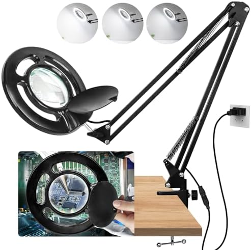 HITTI 2200 Lumens 12X Long Magnifying Glass with Light and Stand