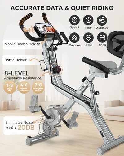 pooboo Folding Magnetic X‑Bike, Upright Exercise Bike for Home Gym