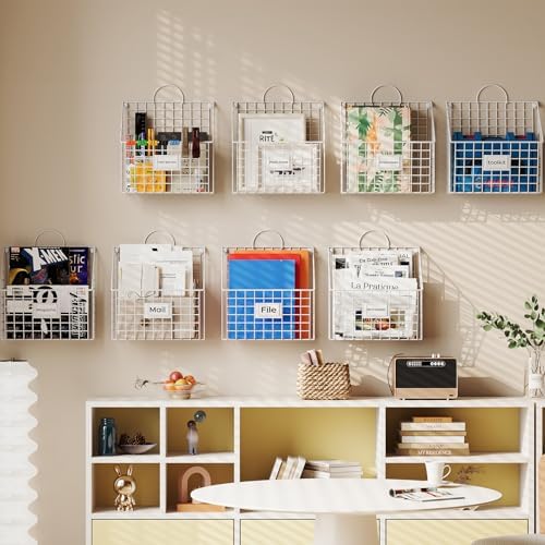 4 Packs Hanging Wall File Organizer with Hooks, Magazine Rack ,Mail Basket