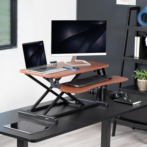VIVO Dark Walnut 32 in Standing Desk Converter, DESK-V000KA