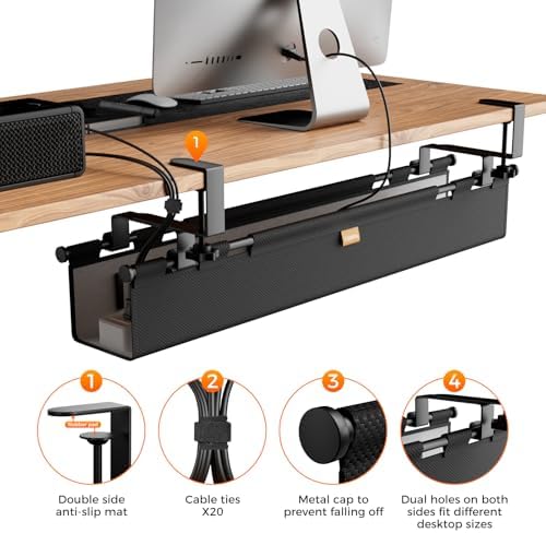No Drill Thickened Under Desk Cable Management Tray,38.5In,Black