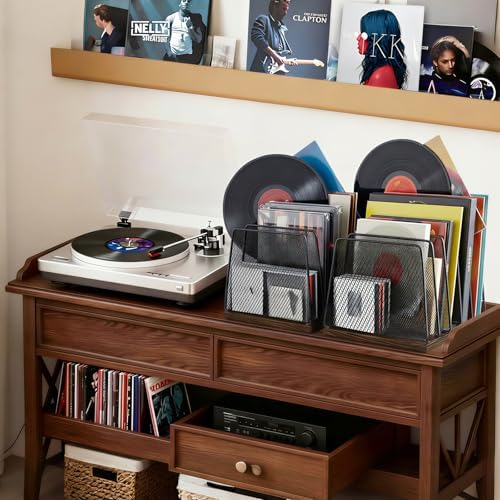 LEKETREE Desk File Organizer, 5-Section Upright File Sorter, Vertical File Folder Holder, Mesh Metal Wood Office Desktop Organization for Document, Magazine, Books and more (Wood and Black)