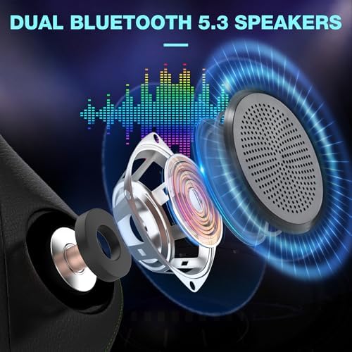 Led Gaming Chair with Speakers Massage 165° Reclining Computer Chairs-Blue