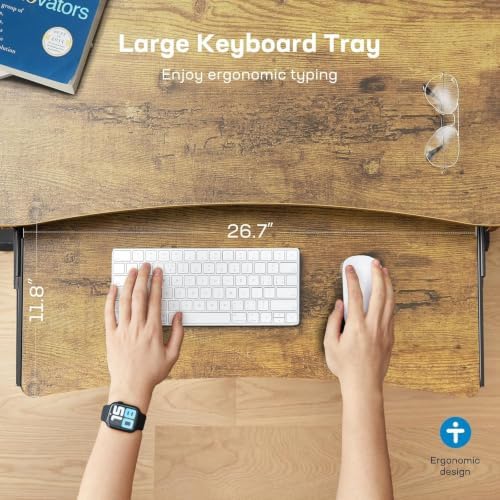 HUANUO 55" x 26" Electric Standing Desk, 2 Drawers & Keyboard Tray, Vintage