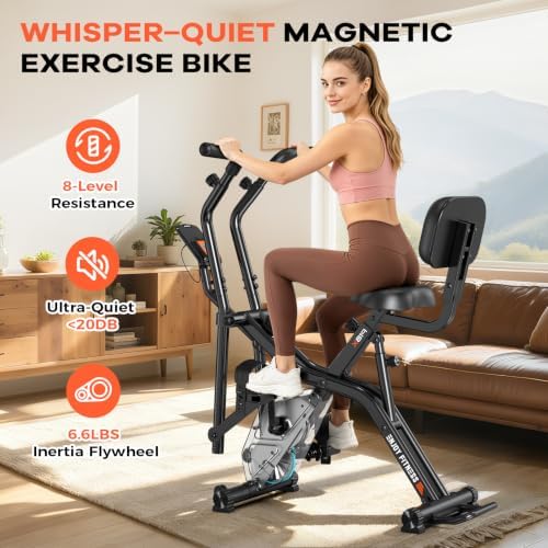 pooboo Folding Magnetic X‑Bike, Upright Exercise Bike for Home Gym