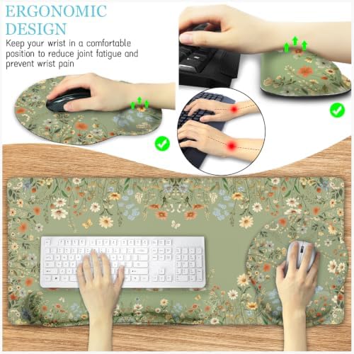 LIMKRIAN Floral Desk Mat Set, Cute Green Desk Accessories Gifts for Women