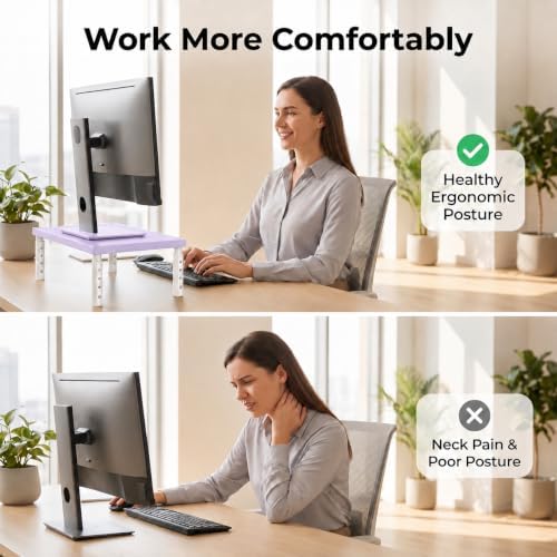 OPNICE Adjustable Monitor Stand Riser for Desk, Wood Computer & Laptop Stand, Desk Organizers and Accessories, Office Desk Accessories & Workspace Organizer for Home Office Supplies, Purple