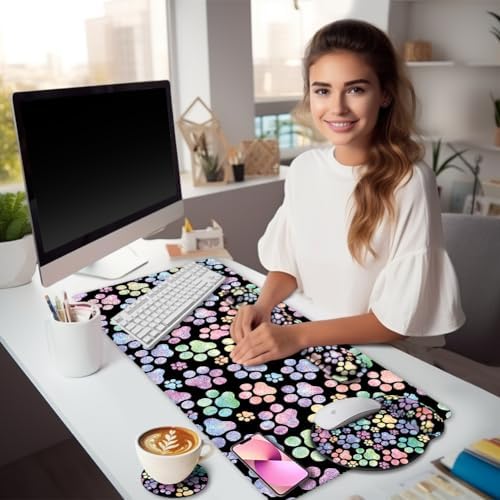 LIMKRIAN Dog Paw Mouse Pad Set XXL Large Desk Mat Pad, Cute Office Decor