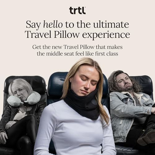 Trtl Travel Pillow Original 2.0 – Scientifically Proven Super Soft Travel Pillow with Premium Head & Neck Support – for Airplane Travel – Machine Washable – Lightweight & Compact – Jet Black – Small