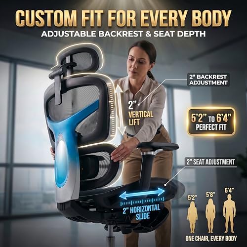 Ergonomic Office Chair with Footrest & 3D Massage Lumbar Support, Adjustable Seat Depth & Back Height,Big and Tall,400lbs, 4D Headrest, 4D Armrests, Reclining Office Chair for Home Office (Black)