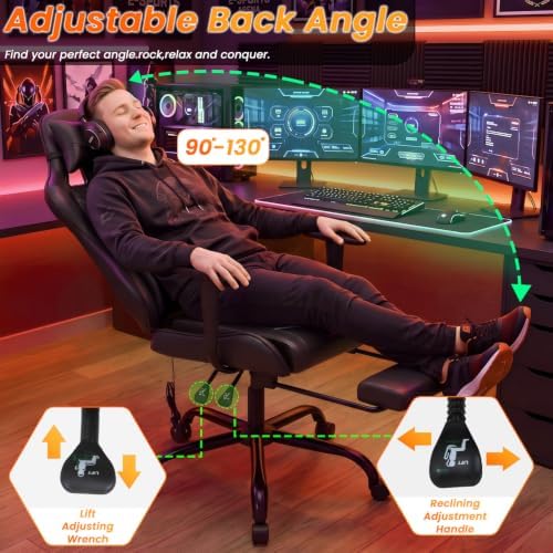 BestOffice Massage Gaming Chair with Footrest, Office Desk Chair, Black