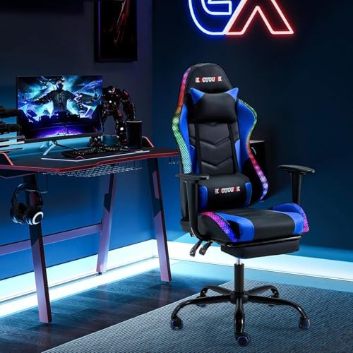 ECOTOUGE Gaming Chair Computer Chair with RGB LED Lights & Massage