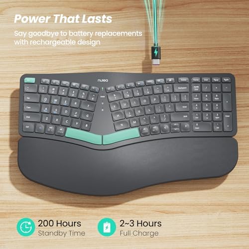Nulea Ergonomic Split Keyboard Wireless Cushioned Wrist Rest Rechargeable