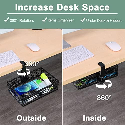 ROSYLINE Under Desk Storage Basket Hanging Drawer Tray, Clamp On Organizer
