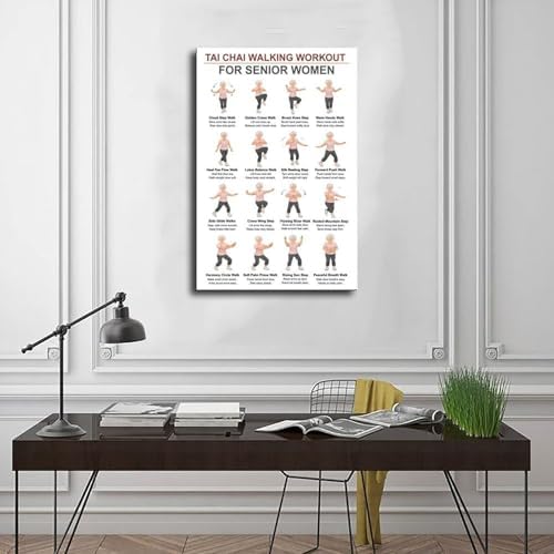 Women Tai Chi Walking Workout Chart Tai Chi Walking Seniors Seniors Exercises for Exercise Canvas Poster Wall Art for Living Room Bedroom Decor Frame 12x18inch