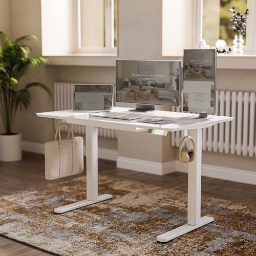 Claiks Glass Standing Desk with Drawers 55x24 Inch Super White