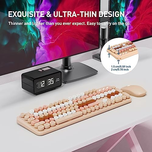 Beige Wireless Keyboard Mouse Combo,Bubble Colorful Keycaps,for PC Laptop