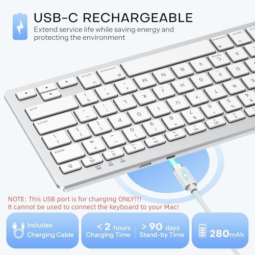 OMOTON Wireless Keyboard for Mac, USB-C Rechargeable, Bluetooth ONLY