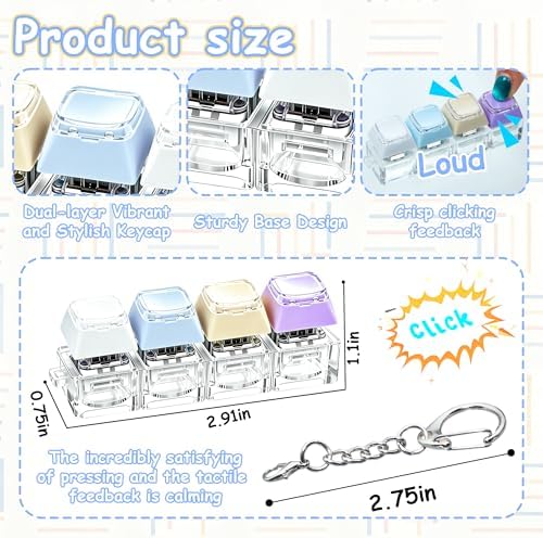 2 PCS Keyboard Fidget Toy, Double Layer Keycap Keyboard Fidget Keychain 4-in-1 Keyboard Decompression Button Finger Clicker Toys , Portable Tactile Button Sensory Toys Stress Relief Gifts（Four Colors）