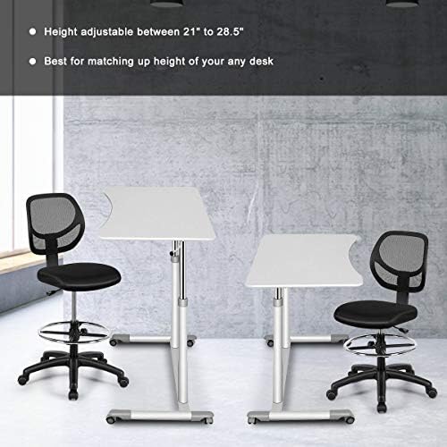 GIANTEX Drafting Chair Tall Office Chair with Back, Height Adjustable Home Office Chair on Wheels, Ergonomic Computer Standing Desk Chair with Footrest Ring for Bedroom, Black