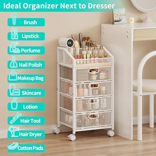 HapiRm Rolling Makeup Cart Organizer - Desk Vanity Storage Cart on Wheels