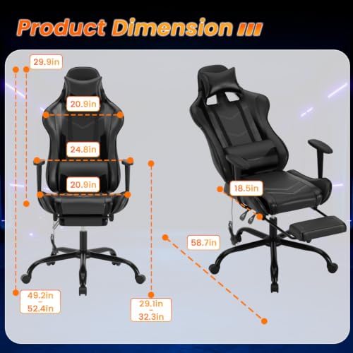 BestOffice Massage Gaming Chair with Footrest, Office Desk Chair, Black