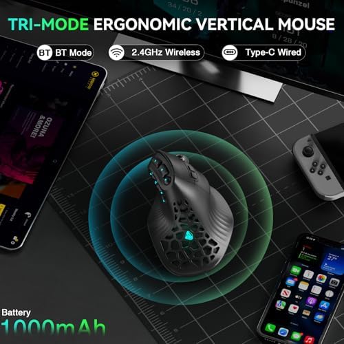 SOLAKAKA E9 Ergonomic Vertical MMO Mouse with 10 Side Buttons,Black
