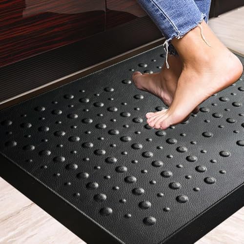 1" Extra Thick Anti Fatigue Kitchen Floor Mat Comfort Standing Mat 40'' x 17'', Office Standing Desk Mat, Kitchen Rug, Massage Points Comfort Mat, 140D PU Foam (Black)