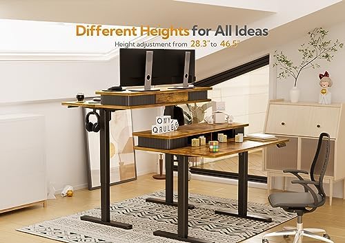 Claiks Standing Desk with Drawers & Monitor Shelf, 48" Rustic Brown