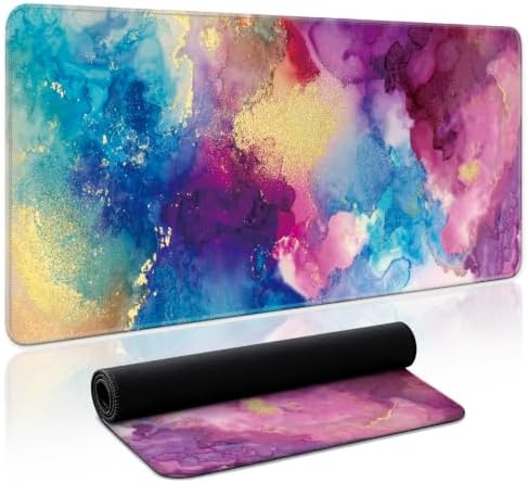 Aesthetic Desk Mat, Cute Color Splash Desk Pad Protector for Work & Decor, 35.4" x 15.7", Pretty Non-Slip Extended Mouse Pad for Office or Home