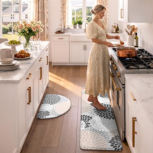 KIMODE Half Circle Anti Fatigue Mats for Kitchen Floor Rug Sets of 2